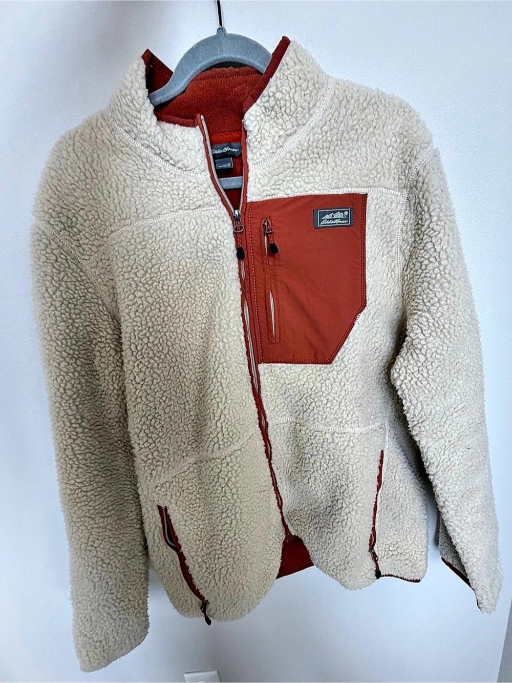 Eddie Bauer Sherpa Fleece Jacket Cream & Red Size Medium